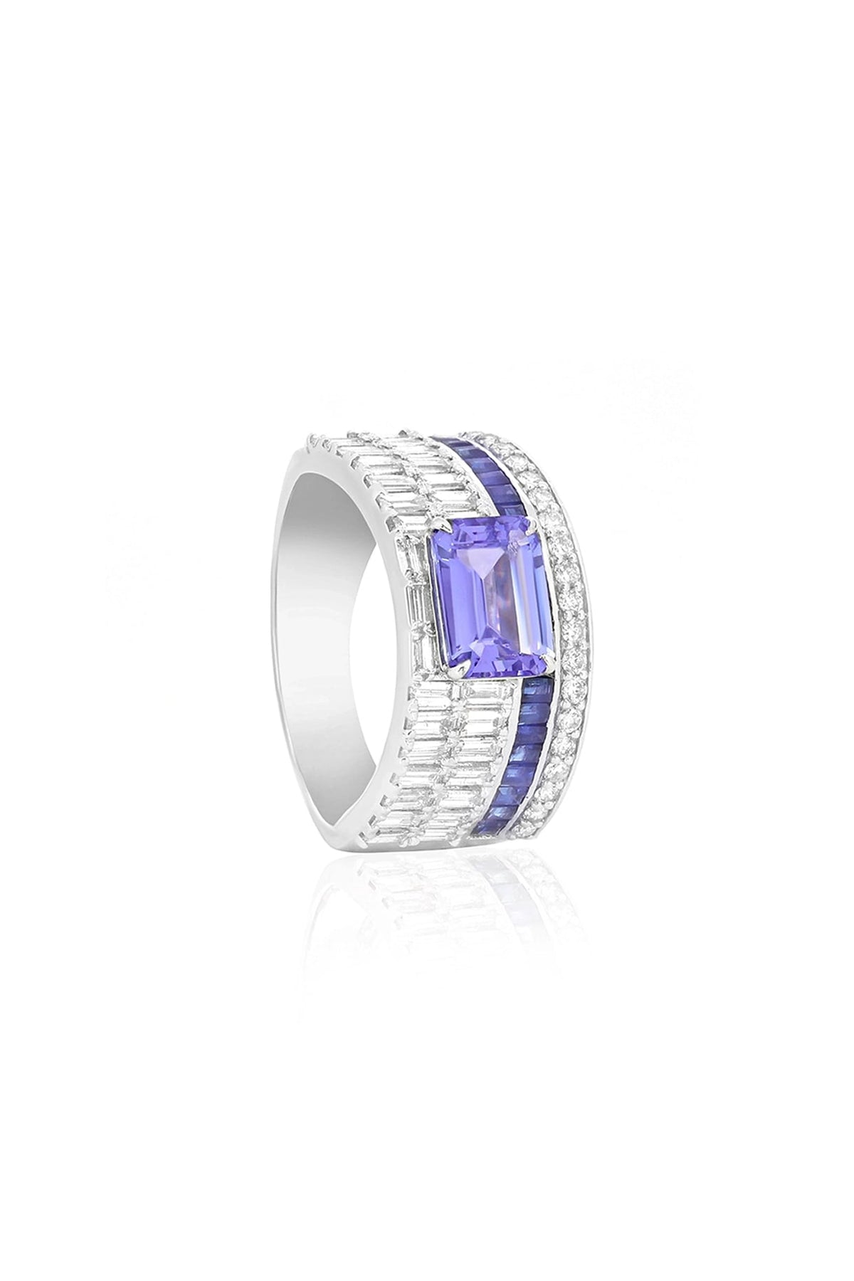 14kt White Gold Finish Diamond & Tanzanite Ring