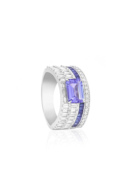 14kt White Gold Finish Diamond & Tanzanite Ring