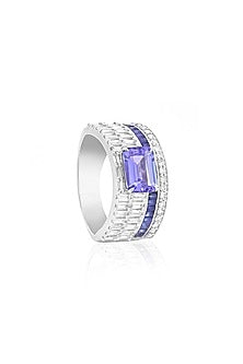 14kt White Gold Finish Diamond & Tanzanite Ring