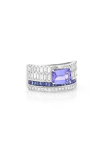 14kt White Gold Finish Diamond & Tanzanite Ring