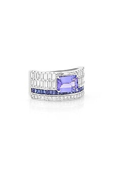 14kt White Gold Finish Diamond & Tanzanite Ring