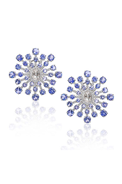 14kt White Gold Finish Diamond & Tanzanite Stud Earrings