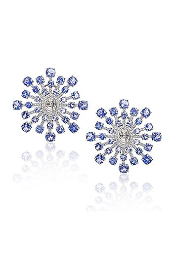 14kt White Gold Finish Diamond & Tanzanite Stud Earrings