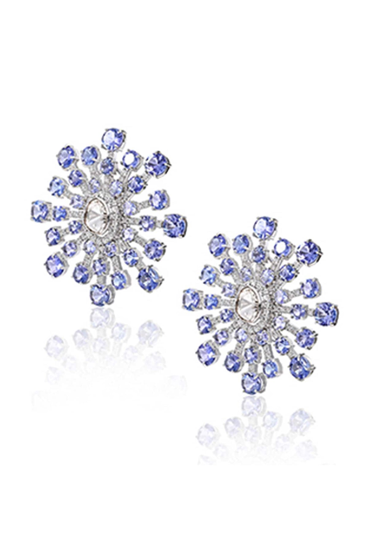 14kt White Gold Finish Diamond & Tanzanite Stud Earrings