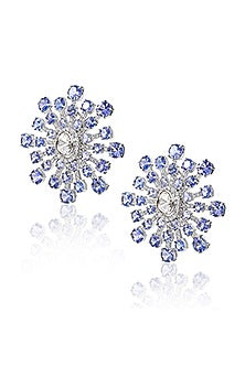 14kt White Gold Finish Diamond & Tanzanite Stud Earrings