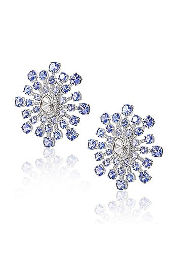 14kt White Gold Finish Diamond & Tanzanite Stud Earrings