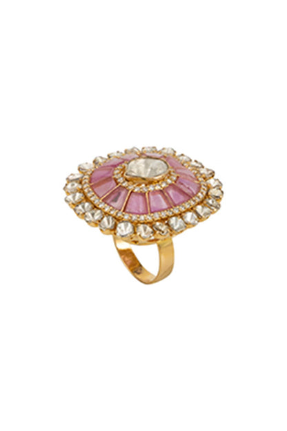 18kt Yellow Gold Finish Diamond & Ruby Ring
