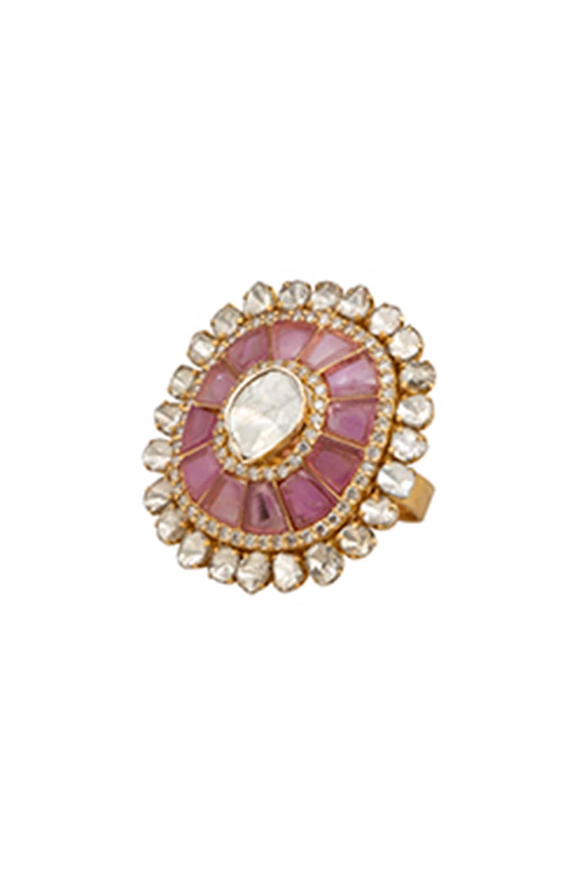 18kt Yellow Gold Finish Diamond & Ruby Ring