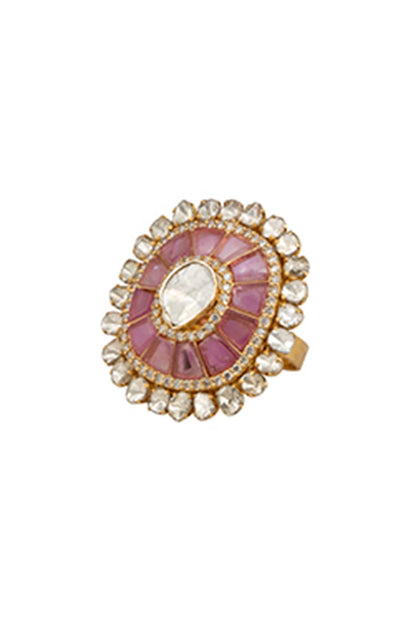 18kt Yellow Gold Finish Diamond & Ruby Ring