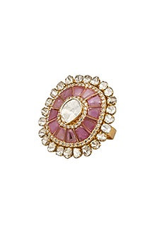 18kt Yellow Gold Finish Diamond & Ruby Ring