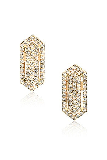 14kt Yellow Gold Finish Diamond Hexagon Stud Earrings