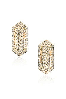 14kt Yellow Gold Finish Diamond Hexagon Stud Earrings