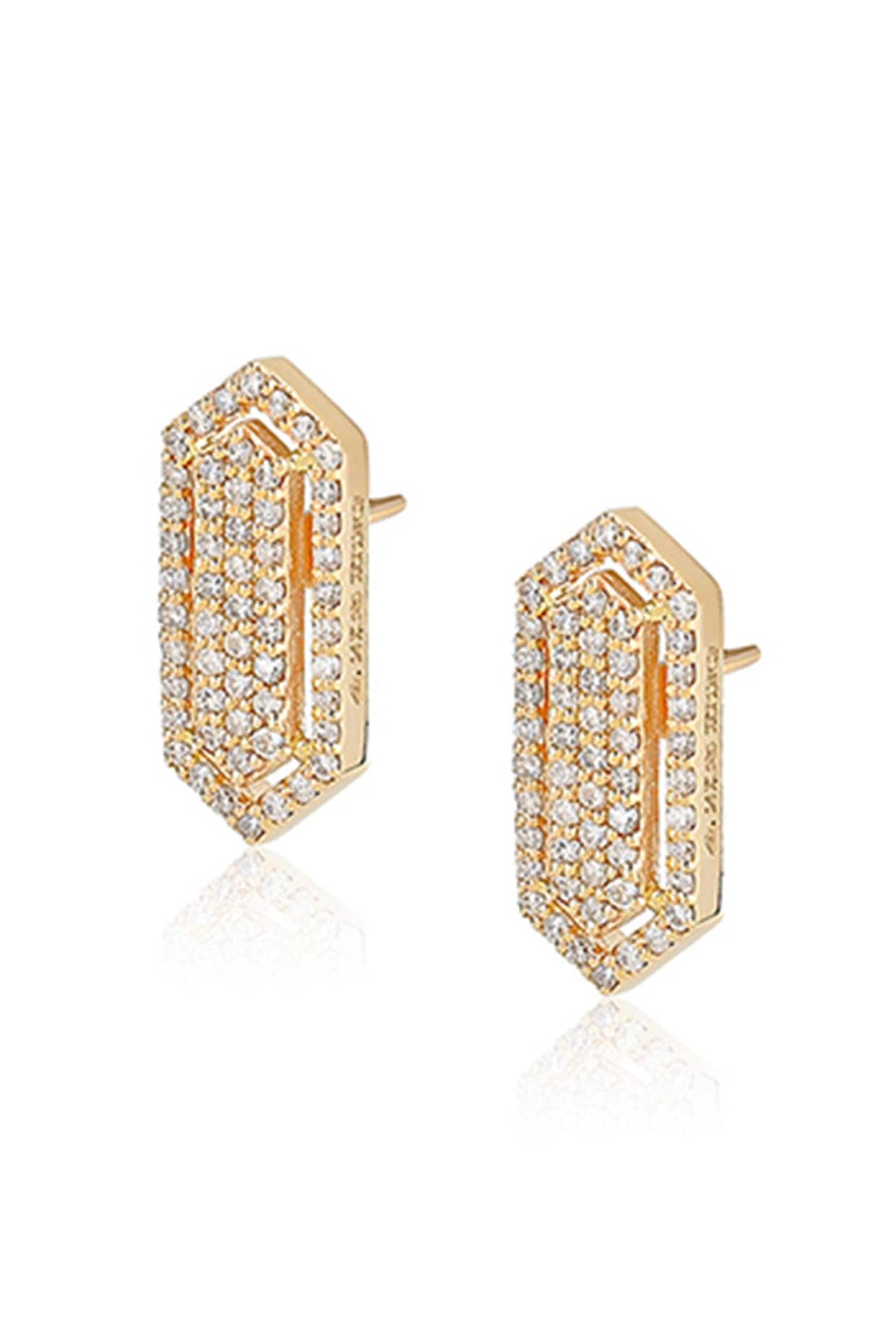 14kt Yellow Gold Finish Diamond Hexagon Stud Earrings