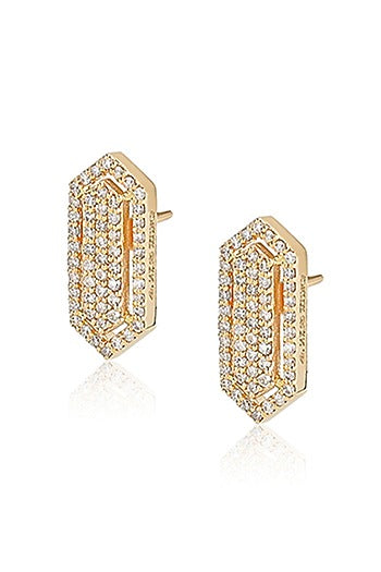 14kt Yellow Gold Finish Diamond Hexagon Stud Earrings