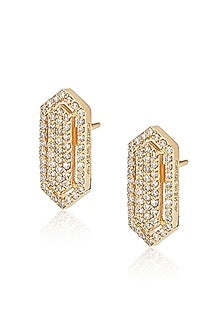 14kt Yellow Gold Finish Diamond Hexagon Stud Earrings