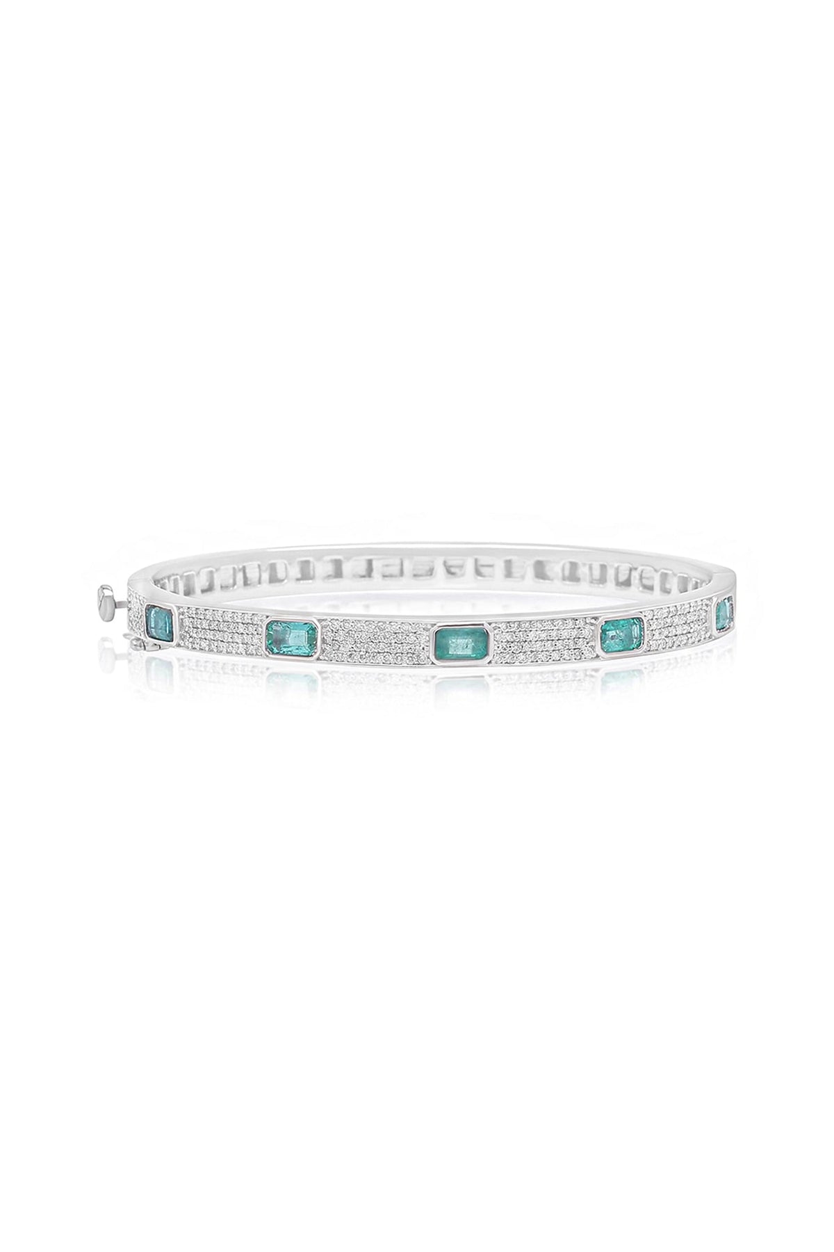 14kt White Gold Finish Diamond & Emerald Bracelet