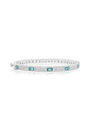 14kt White Gold Finish Diamond & Emerald Bracelet