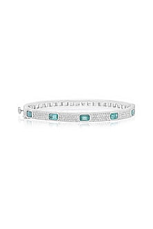 14kt White Gold Finish Diamond & Emerald Bracelet