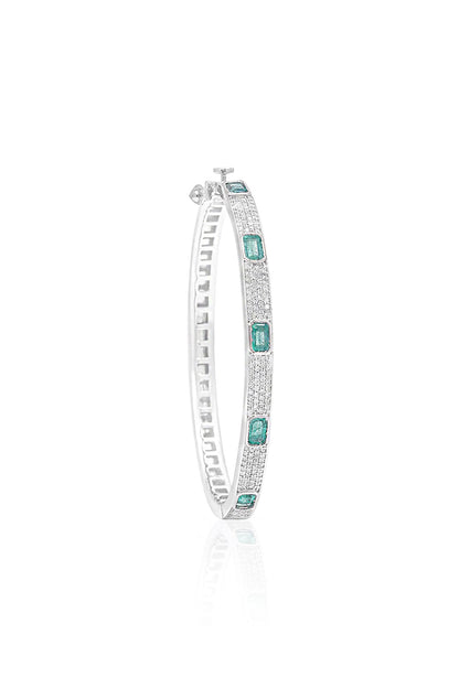14kt White Gold Finish Diamond & Emerald Bracelet