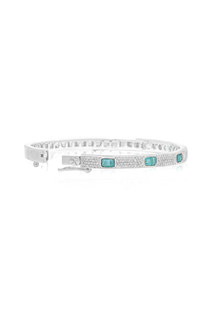 14kt White Gold Finish Diamond & Emerald Bracelet