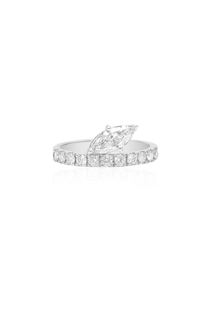 14kt White Gold Finish Natural Marquise-Shape Diamond Ring