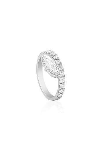 14kt White Gold Finish Natural Marquise-Shape Diamond Ring