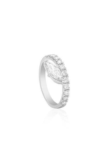 14kt White Gold Finish Natural Marquise-Shape Diamond Ring