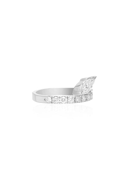 14kt White Gold Finish Natural Marquise-Shape Diamond Ring