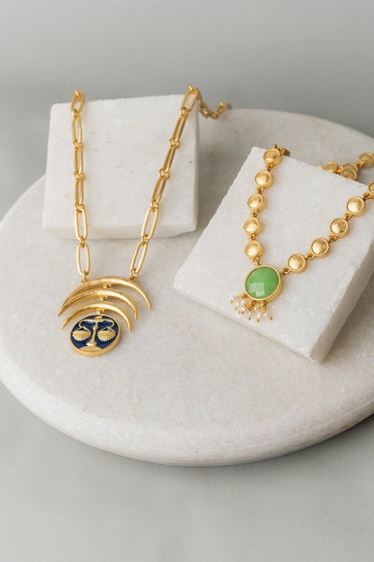 Gold Finish Layered Libra Necklace Set