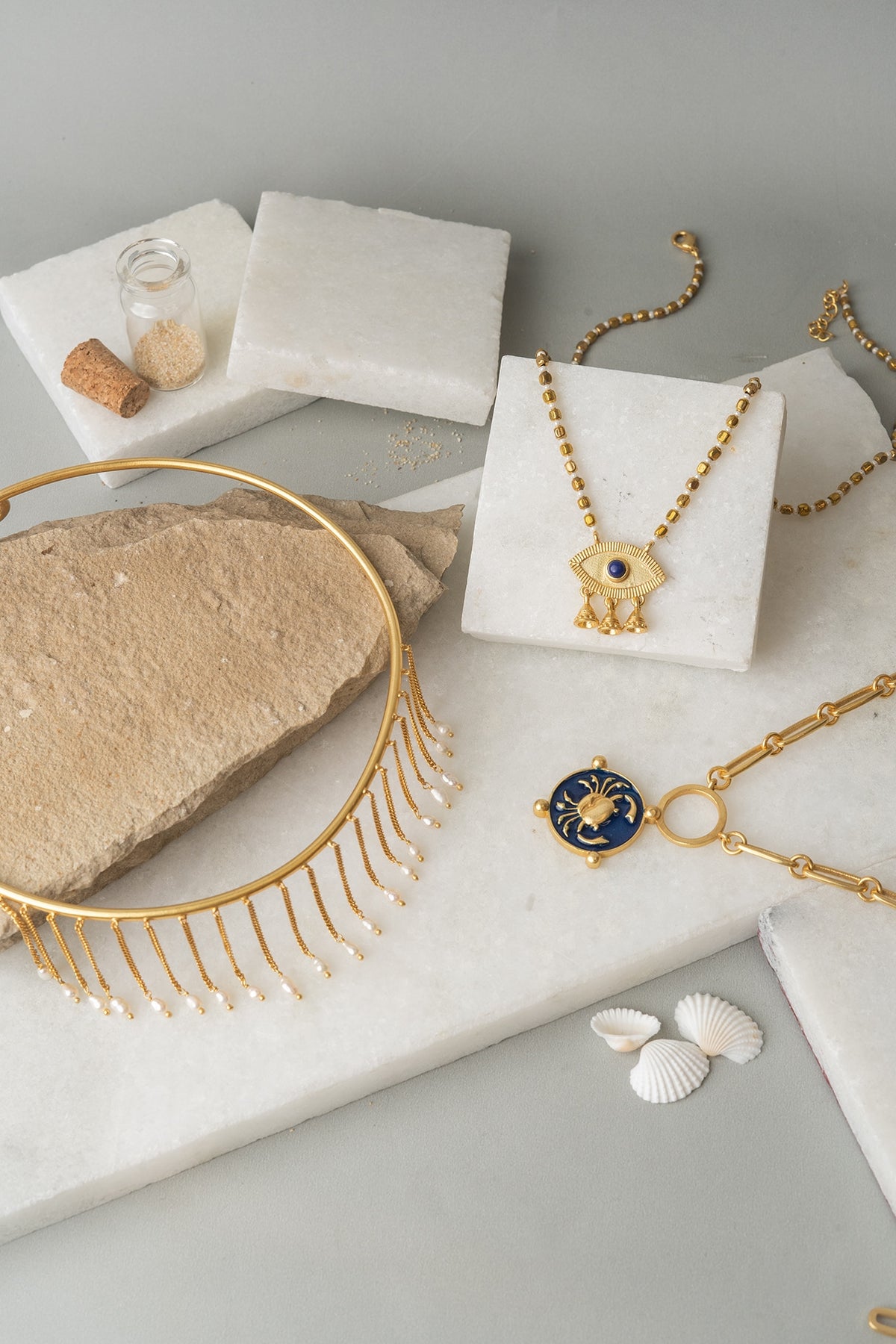 Gold Finish Layered Cancer Necklace Set