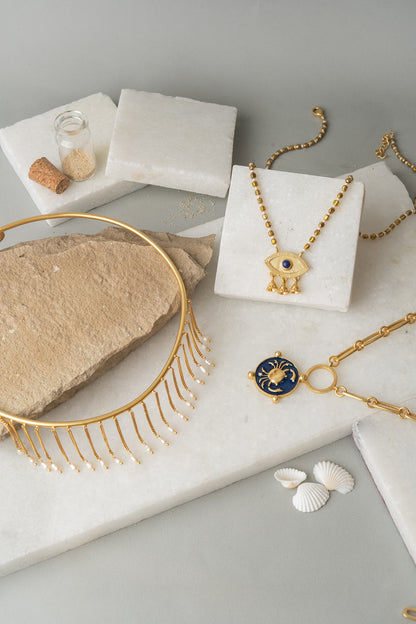 Gold Finish Layered Cancer Necklace Set
