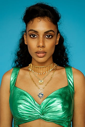 Gold Finish Layered Cancer Necklace Set