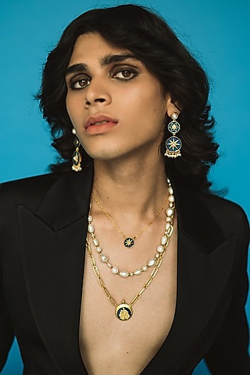 Gold Finish Layered Aquarius Necklace Set