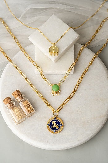 Gold Finish Layered Capricorn Necklace Set