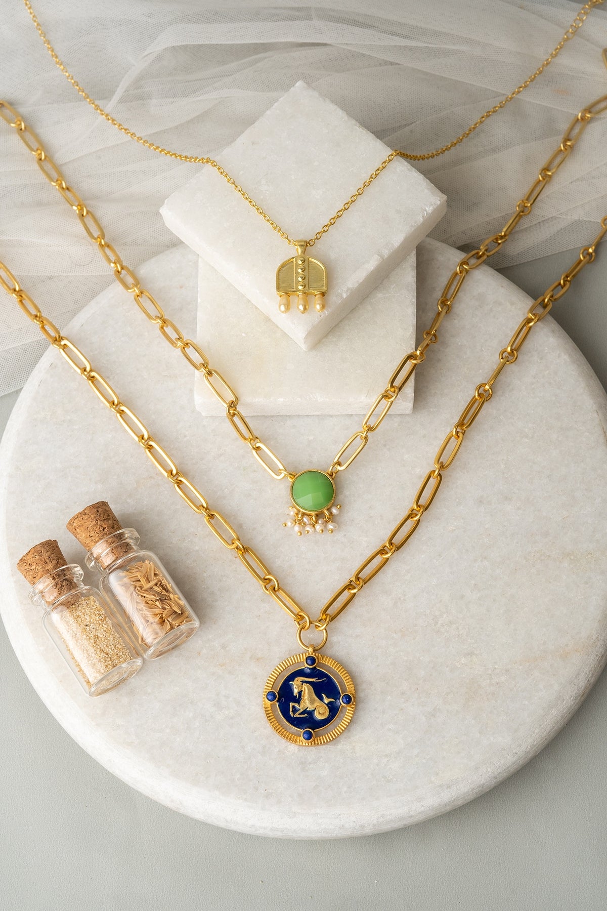 Gold Finish Layered Capricorn Necklace Set
