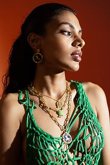 Gold Finish Layered Capricorn Necklace Set