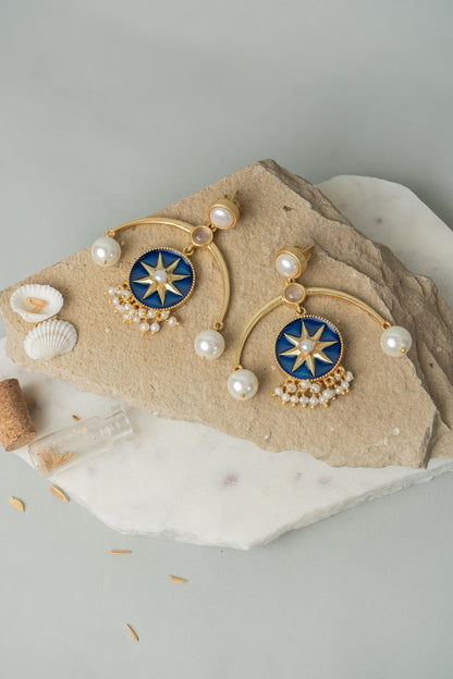 Gold Finish Pearl Arc Earrings