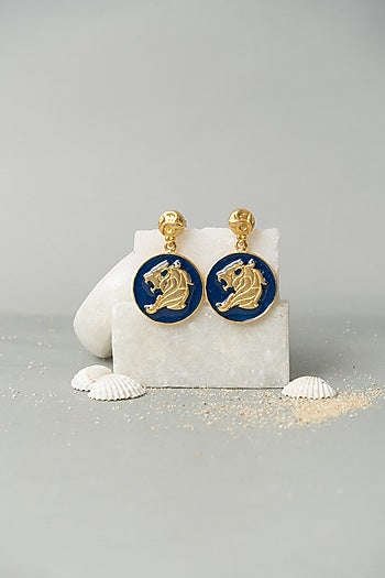 Gold Finish Leo Earrings