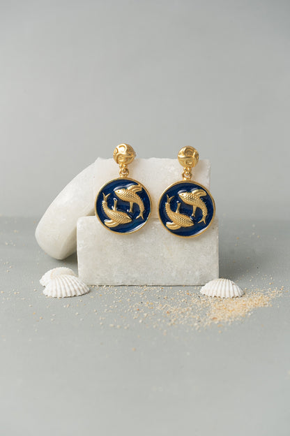 Gold Finish Pisces Earrings
