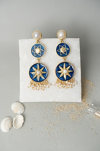 Gold Finish Chakra Earrings With Pearls