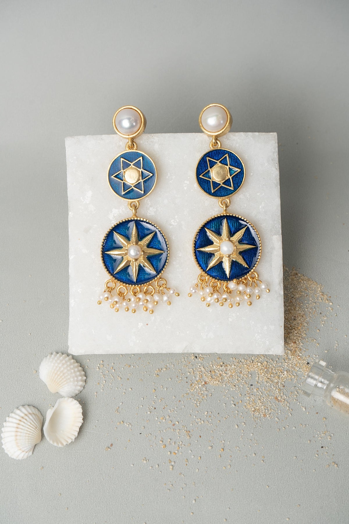 Gold Finish Chakra Earrings With Pearls