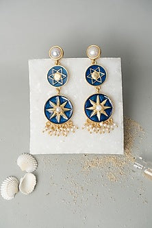 Gold Finish Chakra Earrings With Pearls