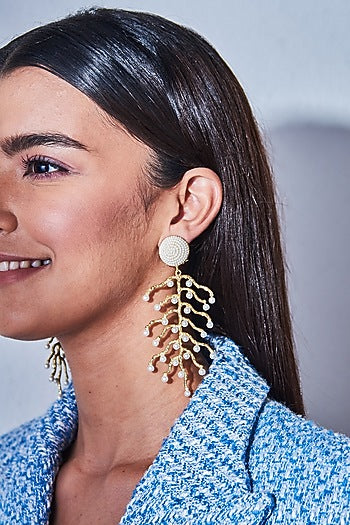 Gold Branch Pearl Earrings