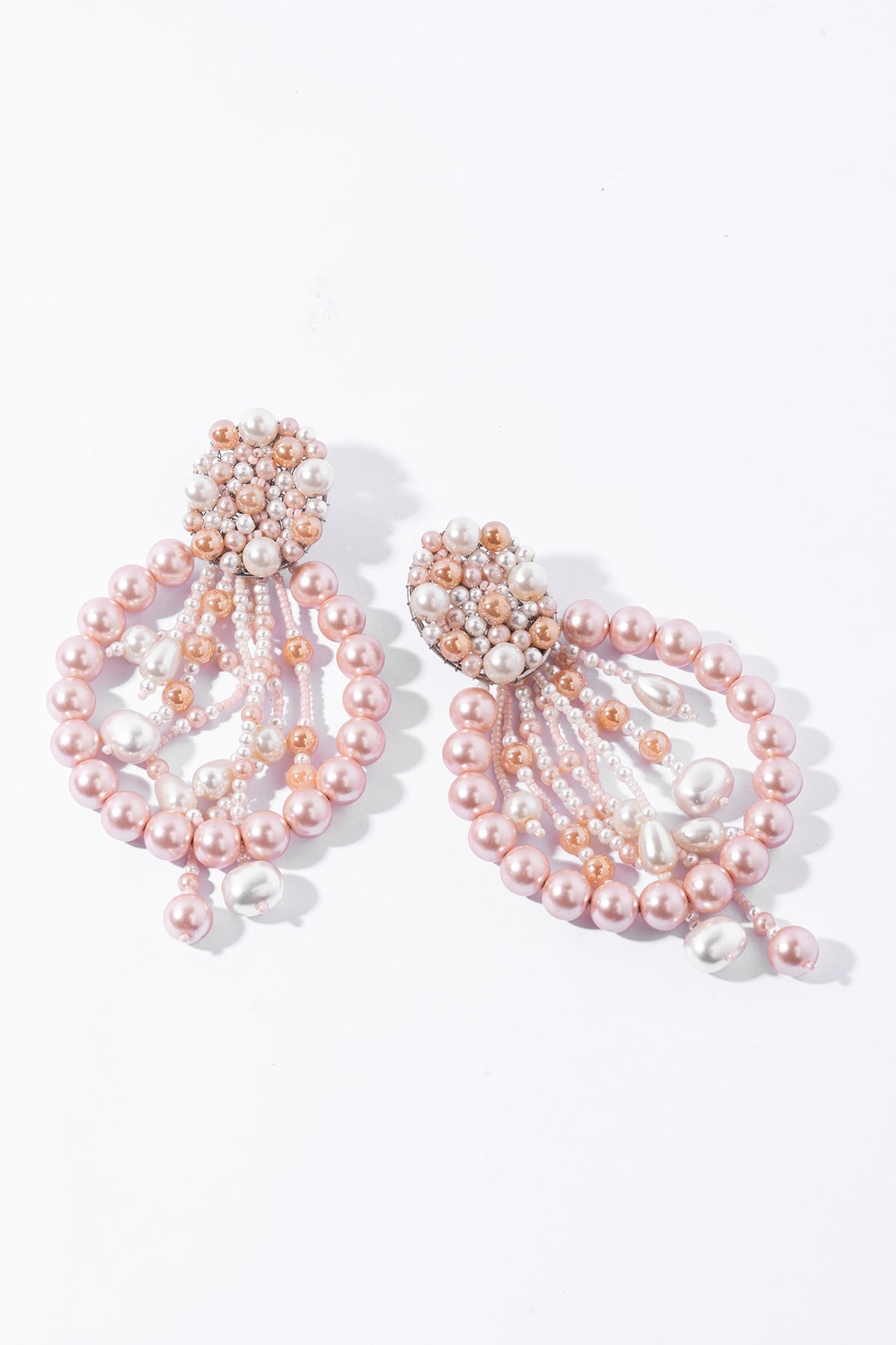 Pink Pearl Cluster Drop Earrings