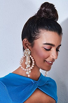 Pink Pearl Cluster Drop Earrings