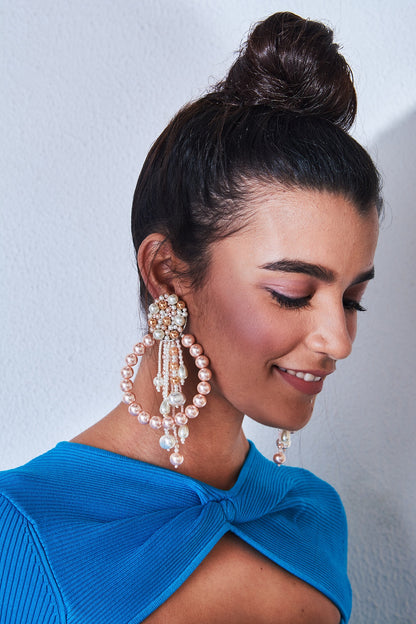 Pink Pearl Cluster Drop Earrings