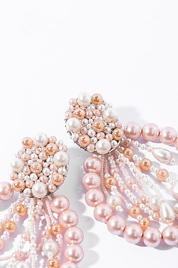Pink Pearl Cluster Drop Earrings