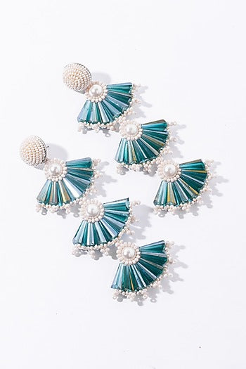Green Crystal Flared Earrings