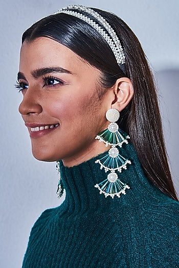 Green Crystal Flared Earrings