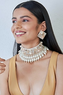 White Hand Embroidered Choker Necklace Set